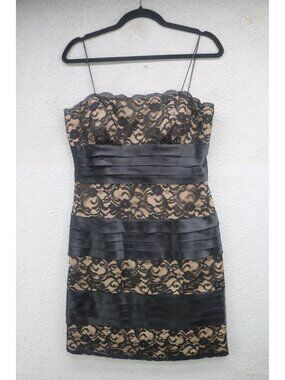 Camille Black Lace and Satin Babydoll Strappy Dress-Size 10-Built in Bra-Preppy